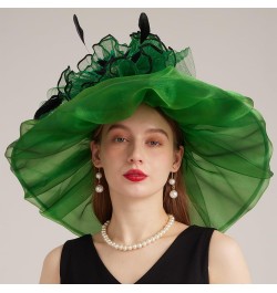 Kentucky Organza Derby Top Hats for Women Sun Visor Cap Ladies Flowers Bride Weeding Fascinators Wide Brim Fedoras Green 4 $1...