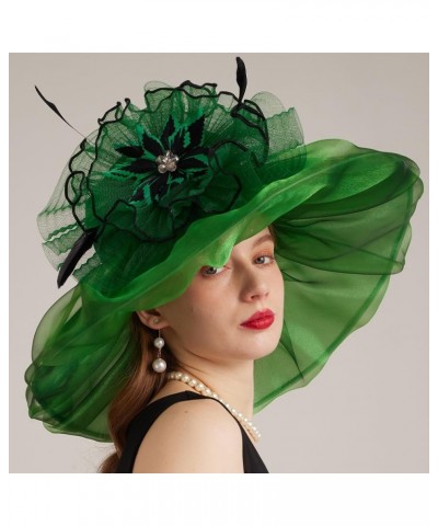 Kentucky Organza Derby Top Hats for Women Sun Visor Cap Ladies Flowers Bride Weeding Fascinators Wide Brim Fedoras Green 4 $1...