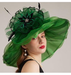 Kentucky Organza Derby Top Hats for Women Sun Visor Cap Ladies Flowers Bride Weeding Fascinators Wide Brim Fedoras Green 4 $1...