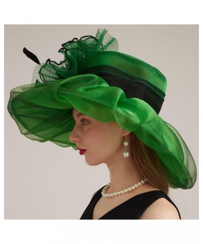 Kentucky Organza Derby Top Hats for Women Sun Visor Cap Ladies Flowers Bride Weeding Fascinators Wide Brim Fedoras Green 4 $1...