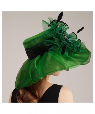 Kentucky Organza Derby Top Hats for Women Sun Visor Cap Ladies Flowers Bride Weeding Fascinators Wide Brim Fedoras Green 4 $1...