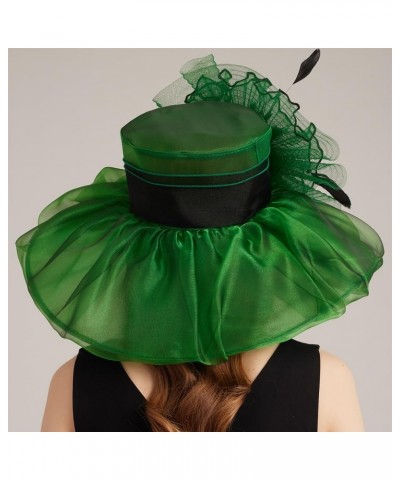 Kentucky Organza Derby Top Hats for Women Sun Visor Cap Ladies Flowers Bride Weeding Fascinators Wide Brim Fedoras Green 4 $1...