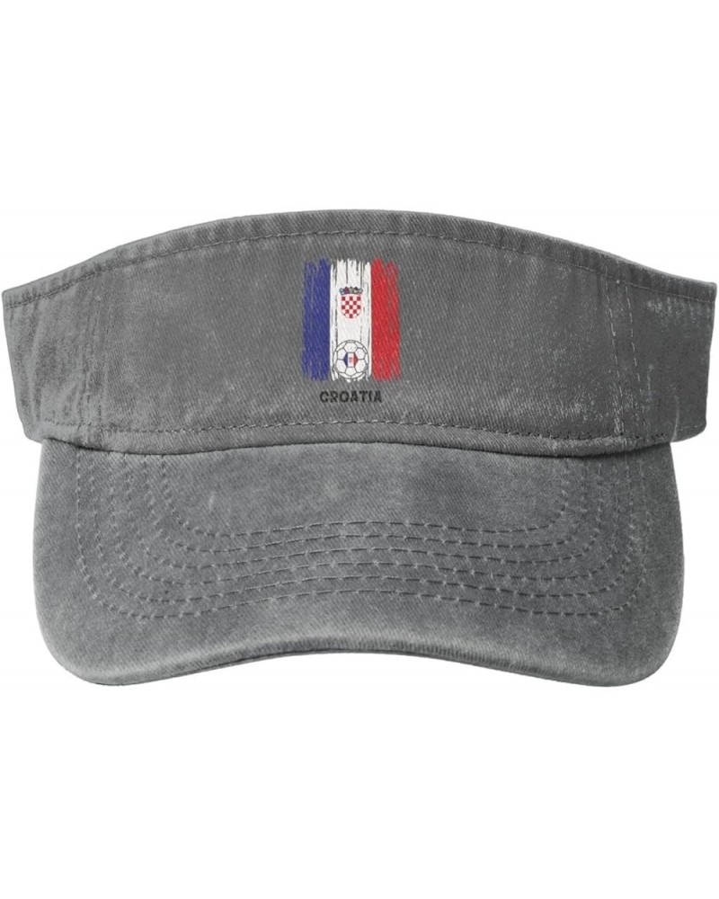 Croatia Football Flag Sun Visor Hats for Women Men Sun Hat Vintage Golf Hat Adjustable Baseball Cap Gray $13.12 Visors