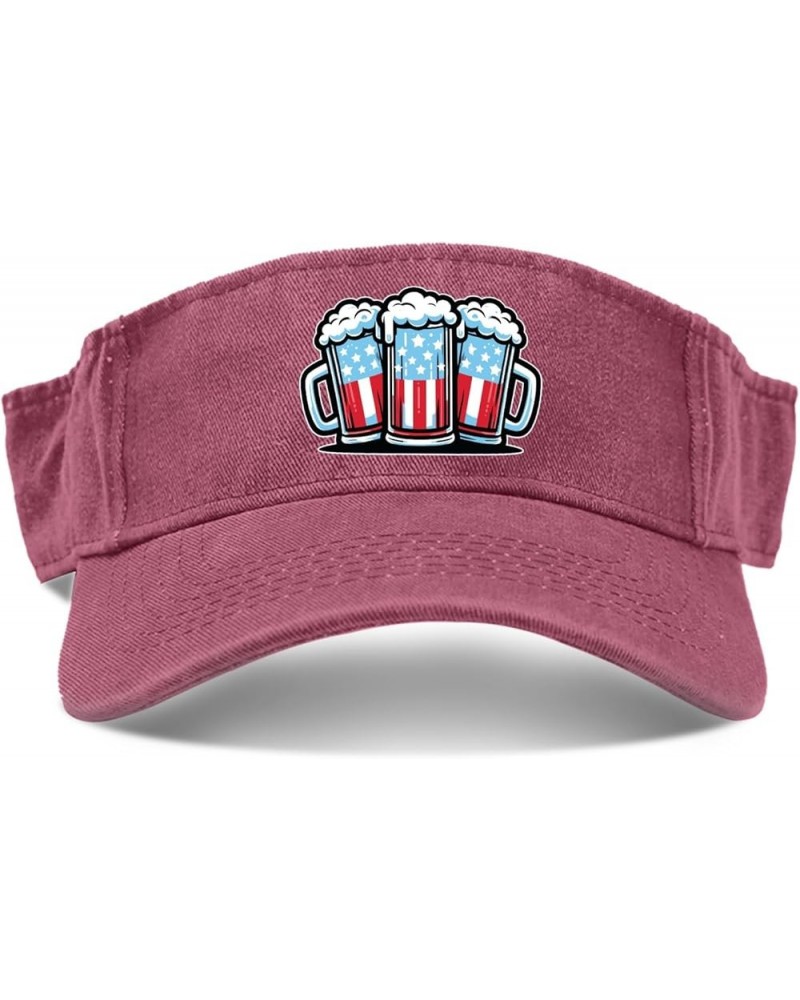 Beer American Flag Caps Sun Visor Hats for Adult Golf Hats with Designs Beach Caps Deep Rose $11.17 Sun Hats