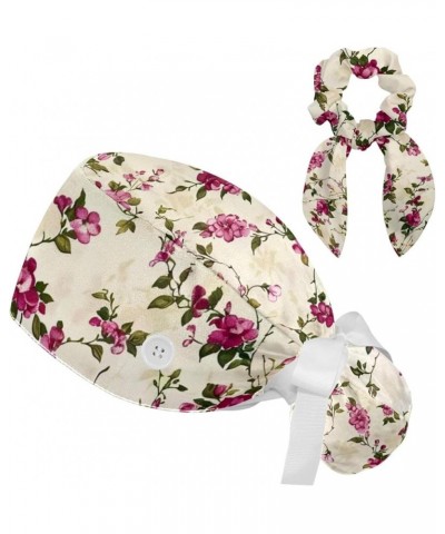 Scrub Cap Nurse Doctor Hat Pink Flowers Medical Hat with Buttons Bowknot Hair Bow Tie Color 7 $9.68 Skullies & Beanies