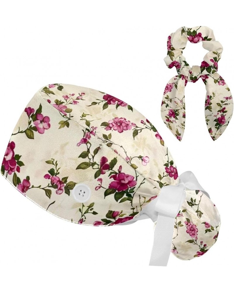 Scrub Cap Nurse Doctor Hat Pink Flowers Medical Hat with Buttons Bowknot Hair Bow Tie Color 7 $9.68 Skullies & Beanies