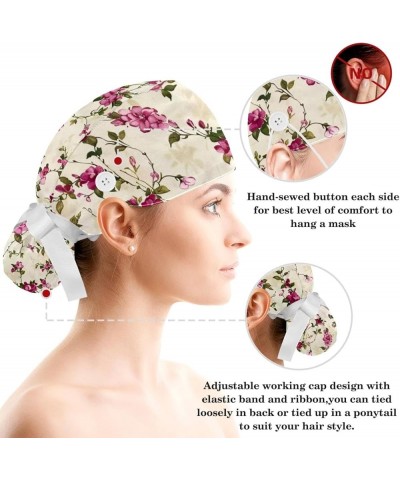 Scrub Cap Nurse Doctor Hat Pink Flowers Medical Hat with Buttons Bowknot Hair Bow Tie Color 7 $9.68 Skullies & Beanies