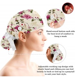 Scrub Cap Nurse Doctor Hat Pink Flowers Medical Hat with Buttons Bowknot Hair Bow Tie Color 7 $9.68 Skullies & Beanies