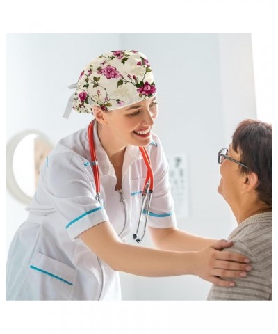 Scrub Cap Nurse Doctor Hat Pink Flowers Medical Hat with Buttons Bowknot Hair Bow Tie Color 7 $9.68 Skullies & Beanies