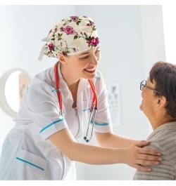 Scrub Cap Nurse Doctor Hat Pink Flowers Medical Hat with Buttons Bowknot Hair Bow Tie Color 7 $9.68 Skullies & Beanies