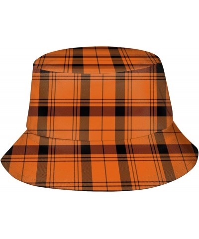 Halloween Pumpkin Plaid Bucket Hat Summer Beach Sun Hat Packable Fisherman Cap Travel Hat for Women Men Plaid-4 $11.74 Bucket...