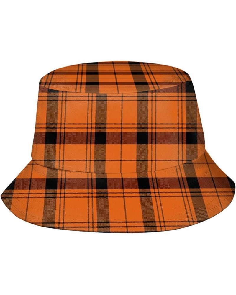 Halloween Pumpkin Plaid Bucket Hat Summer Beach Sun Hat Packable Fisherman Cap Travel Hat for Women Men Plaid-4 $11.74 Bucket...