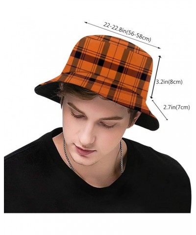 Halloween Pumpkin Plaid Bucket Hat Summer Beach Sun Hat Packable Fisherman Cap Travel Hat for Women Men Plaid-4 $11.74 Bucket...