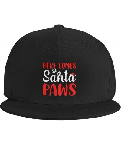 Here Comes Santa Paws Snapback Hats for Men Baseball Cap Trucker Hat Flat Brim Hats Black $10.49 Baseball Caps