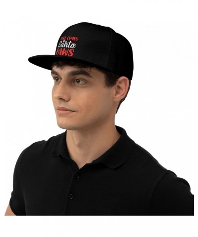 Here Comes Santa Paws Snapback Hats for Men Baseball Cap Trucker Hat Flat Brim Hats Black $10.49 Baseball Caps