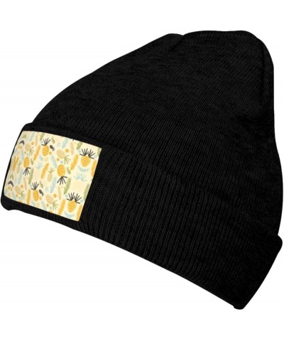 Pineapple Pattern Print Beanie Hat Knitted Cap for Men Women,Thin Warm Knit Slouchy Ski Cap Winter Hip Hop Black $9.25 Skulli...