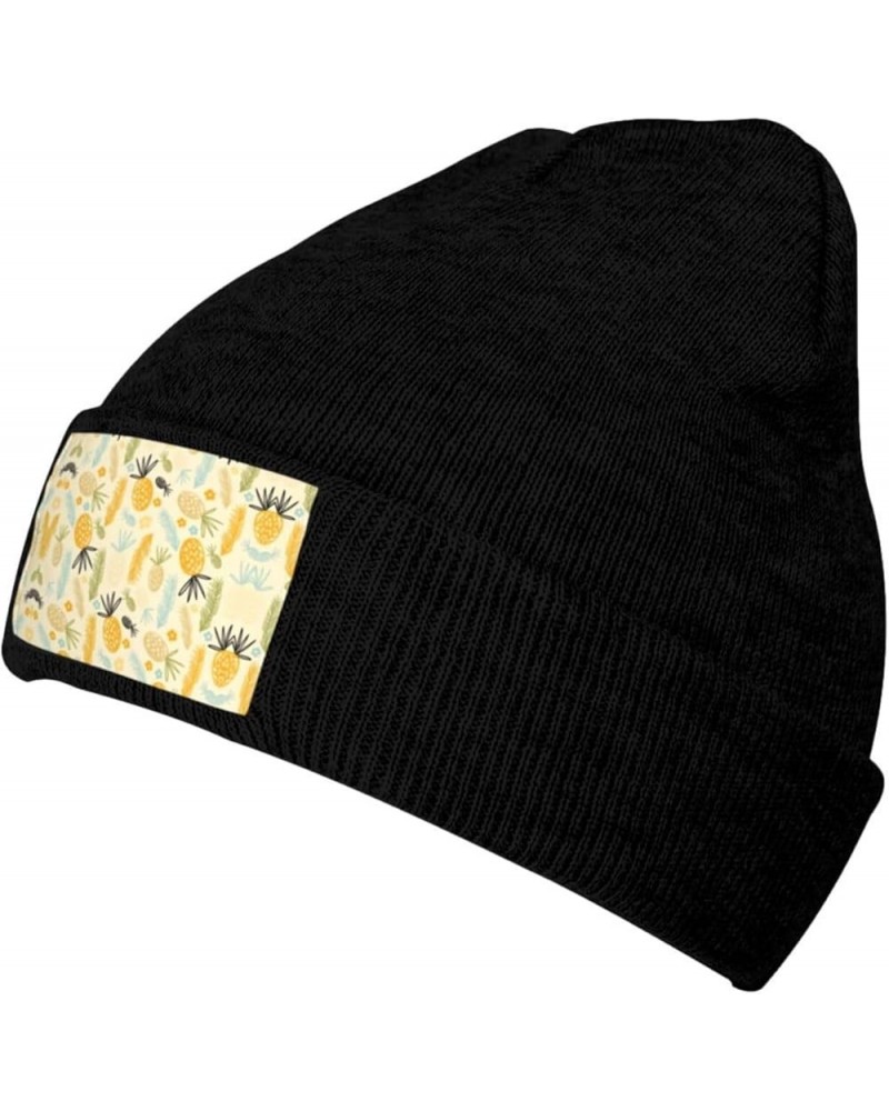 Pineapple Pattern Print Beanie Hat Knitted Cap for Men Women,Thin Warm Knit Slouchy Ski Cap Winter Hip Hop Black $9.25 Skulli...