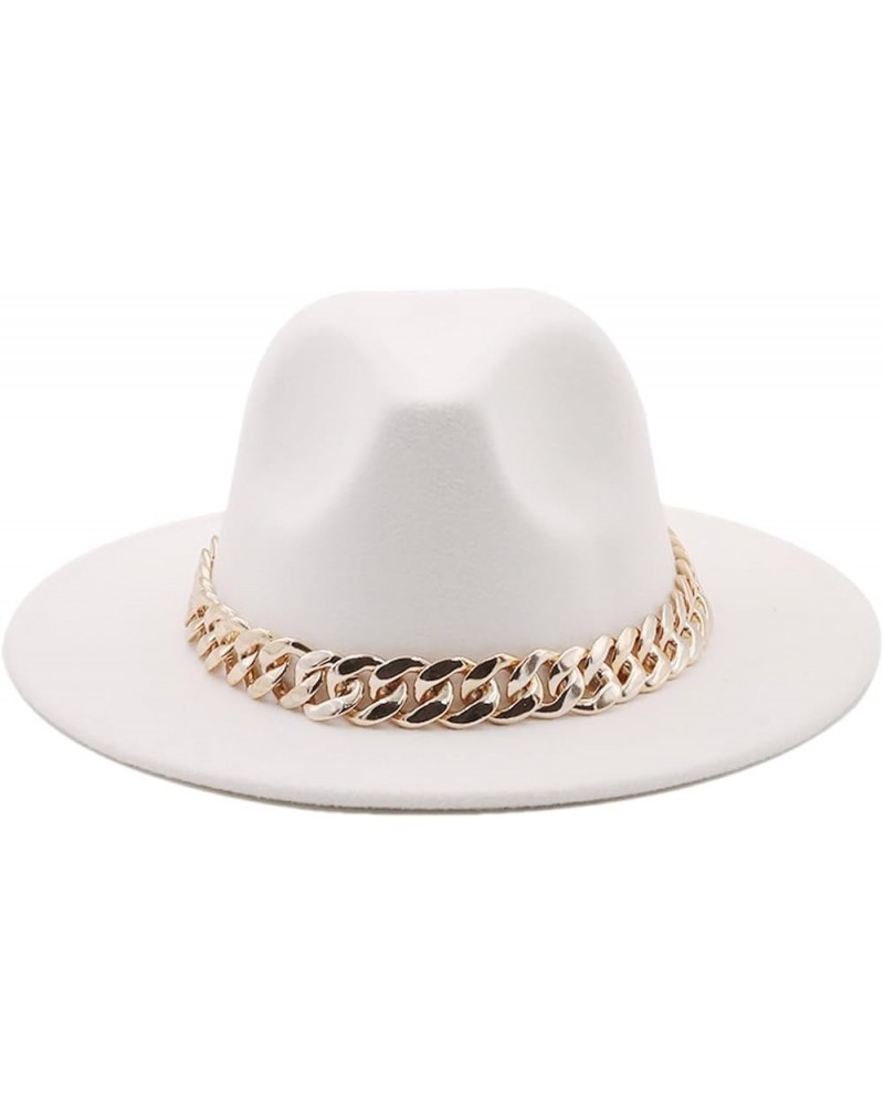 Women Fedora Hat Gold Chain Felted Hat Men Jazz Cap Ladies Church Party Panama Wide Brim Hat White $20.28 Fedoras