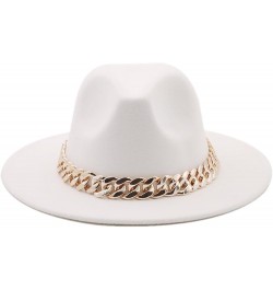 Women Fedora Hat Gold Chain Felted Hat Men Jazz Cap Ladies Church Party Panama Wide Brim Hat White $20.28 Fedoras