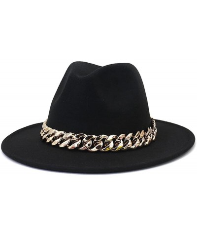 Women Fedora Hat Gold Chain Felted Hat Men Jazz Cap Ladies Church Party Panama Wide Brim Hat White $20.28 Fedoras