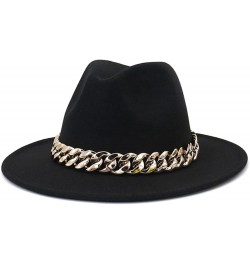 Women Fedora Hat Gold Chain Felted Hat Men Jazz Cap Ladies Church Party Panama Wide Brim Hat White $20.28 Fedoras