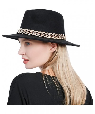 Women Fedora Hat Gold Chain Felted Hat Men Jazz Cap Ladies Church Party Panama Wide Brim Hat White $20.28 Fedoras