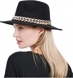 Women Fedora Hat Gold Chain Felted Hat Men Jazz Cap Ladies Church Party Panama Wide Brim Hat White $20.28 Fedoras