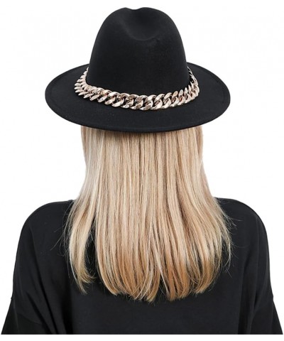 Women Fedora Hat Gold Chain Felted Hat Men Jazz Cap Ladies Church Party Panama Wide Brim Hat White $20.28 Fedoras