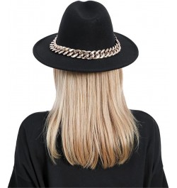 Women Fedora Hat Gold Chain Felted Hat Men Jazz Cap Ladies Church Party Panama Wide Brim Hat White $20.28 Fedoras