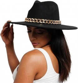 Women Fedora Hat Gold Chain Felted Hat Men Jazz Cap Ladies Church Party Panama Wide Brim Hat White $20.28 Fedoras