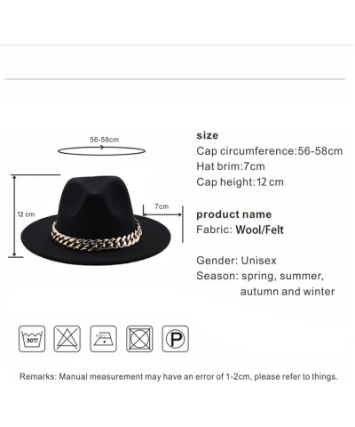 Women Fedora Hat Gold Chain Felted Hat Men Jazz Cap Ladies Church Party Panama Wide Brim Hat White $20.28 Fedoras