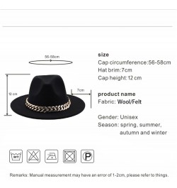 Women Fedora Hat Gold Chain Felted Hat Men Jazz Cap Ladies Church Party Panama Wide Brim Hat White $20.28 Fedoras