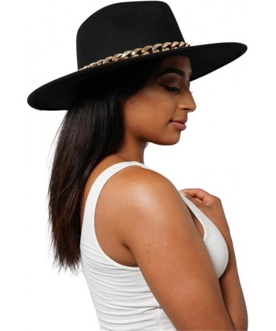 Women Fedora Hat Gold Chain Felted Hat Men Jazz Cap Ladies Church Party Panama Wide Brim Hat White $20.28 Fedoras