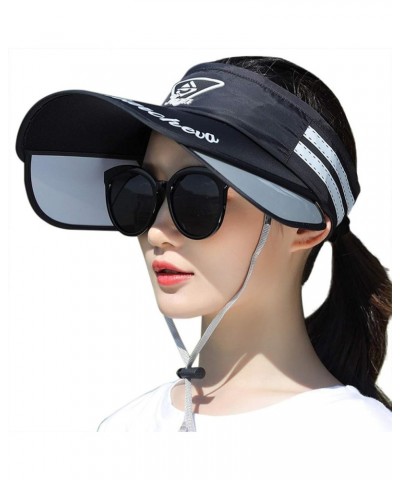 Women Beach Sun Hat with Retractable Visor Wide Brim Cap UV Protection Sports Visor Hat Empty Top Tennis Golf Baseball Cap Bl...