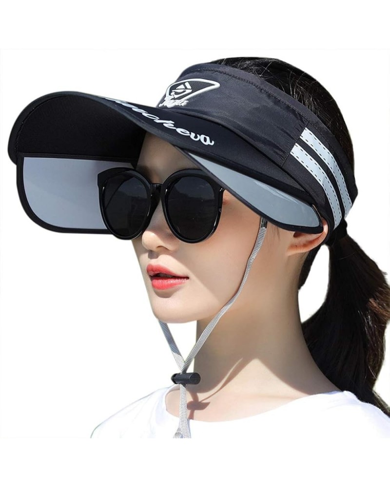 Women Beach Sun Hat with Retractable Visor Wide Brim Cap UV Protection Sports Visor Hat Empty Top Tennis Golf Baseball Cap Bl...