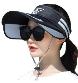 Women Beach Sun Hat with Retractable Visor Wide Brim Cap UV Protection Sports Visor Hat Empty Top Tennis Golf Baseball Cap Bl...