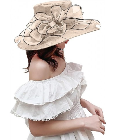 Women's Large Brim Fascinators Hat Cocktail Tea Party Sunshade Bowler Hat Organza Sun Cap Light-Weight Beige $9.27 Baseball Caps