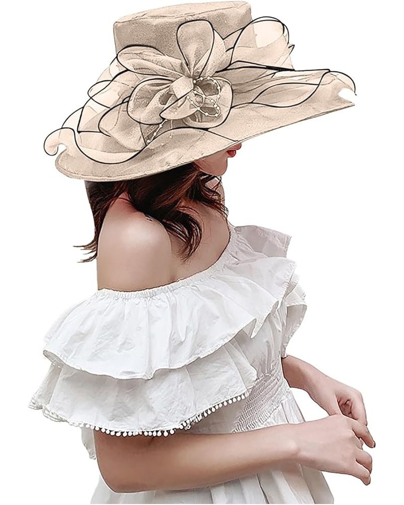 Women's Large Brim Fascinators Hat Cocktail Tea Party Sunshade Bowler Hat Organza Sun Cap Light-Weight Beige $9.27 Baseball Caps