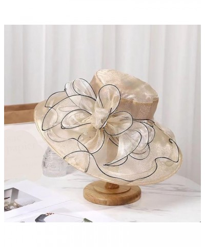 Women's Large Brim Fascinators Hat Cocktail Tea Party Sunshade Bowler Hat Organza Sun Cap Light-Weight Beige $9.27 Baseball Caps