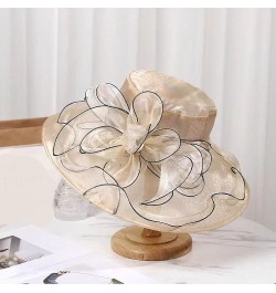 Women's Large Brim Fascinators Hat Cocktail Tea Party Sunshade Bowler Hat Organza Sun Cap Light-Weight Beige $9.27 Baseball Caps