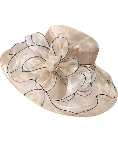 Women's Large Brim Fascinators Hat Cocktail Tea Party Sunshade Bowler Hat Organza Sun Cap Light-Weight Beige $9.27 Baseball Caps