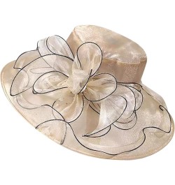 Women's Large Brim Fascinators Hat Cocktail Tea Party Sunshade Bowler Hat Organza Sun Cap Light-Weight Beige $9.27 Baseball Caps