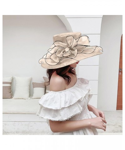 Women's Large Brim Fascinators Hat Cocktail Tea Party Sunshade Bowler Hat Organza Sun Cap Light-Weight Beige $9.27 Baseball Caps