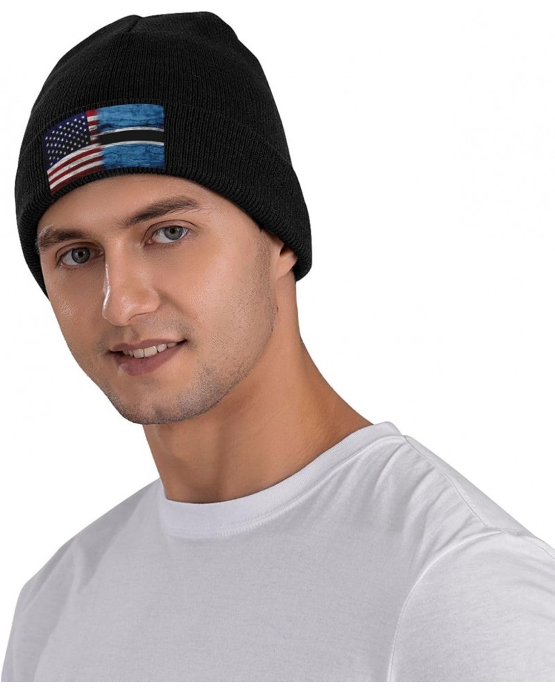 Us Botswana America Flag Fashionable Knitted Hats Cozy Elegance for Men Women7 Black $12.71 Skullies & Beanies