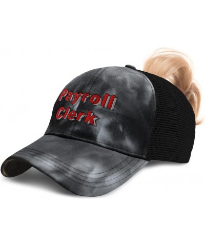 Custom Womens Ponytail Cap Payroll Clerk Administrator Cotton Paychecks Distressed Trucker Hat Tie Dye Black Design Only $15....