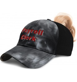 Custom Womens Ponytail Cap Payroll Clerk Administrator Cotton Paychecks Distressed Trucker Hat Tie Dye Black Design Only $15....