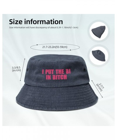 I Put The Bi in Bitch Washed Cowboy Bucket Hat,Denim Cotton Outdoor Sun Hat Flat Top Cap for Fishing Hiking Beach Navy Blue $...