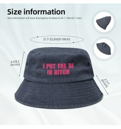 I Put The Bi in Bitch Washed Cowboy Bucket Hat,Denim Cotton Outdoor Sun Hat Flat Top Cap for Fishing Hiking Beach Navy Blue $...