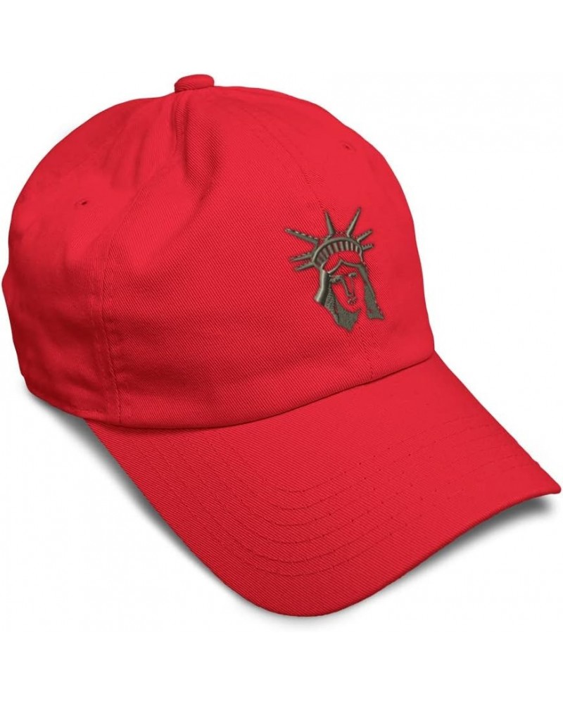 Custom Soft Baseball Cap Statue of Liberty Face Embroidery Statue Twill Cotton Dad Hats for Men & Women Red Design Only $16.4...