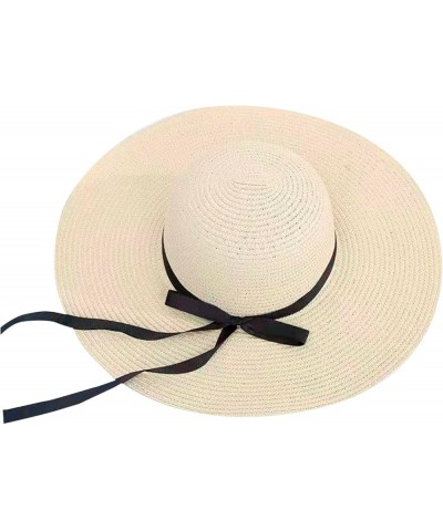 Women's Travel Hats Ladies Big Brim Straw Hat Sun Floppy Wide Brim Hats Bow Knot Folding Beach Solid Outdoor Caps Beige $10.8...